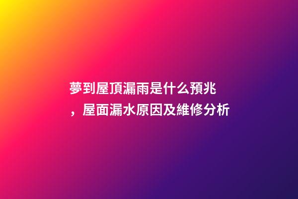 夢到屋頂漏雨是什么預兆，屋面(屋頂)漏水原因及維修分析-第1張-觀點-玄機派